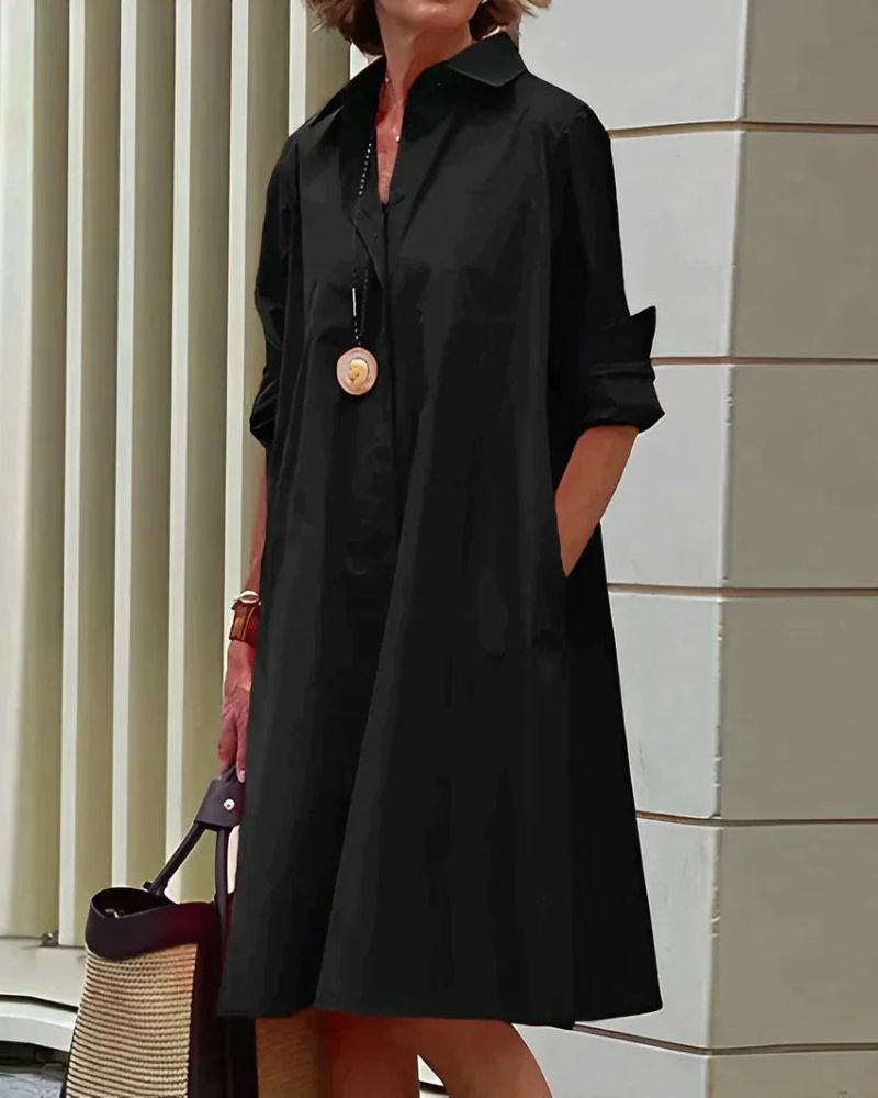 Claire Robe Chemise Femme – Robe Midi à Col avec Manches Longues et Poches Pratiques