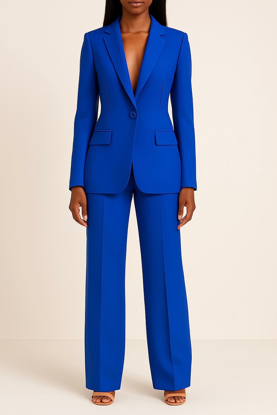 Noemi Ensemble Femme Satiné – Tailleur Pantalon Élégant avec Blazer Cintré et Coupe Fluide