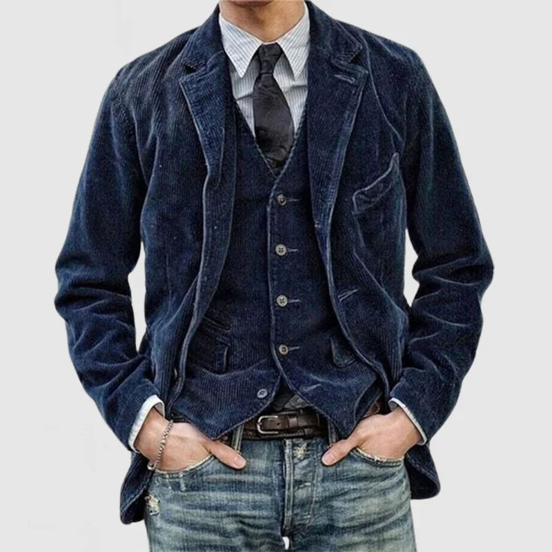 Connor Blazer Homme en Velours Côtelé – Blazer Élégant avec Gilet Assorti au Style Classique