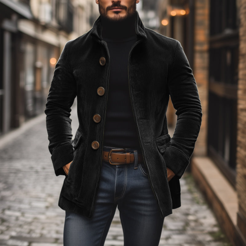 Nathan Manteau Homme en Velours Côtelé – Manteau Élégant Coupe Slim avec Col Montant