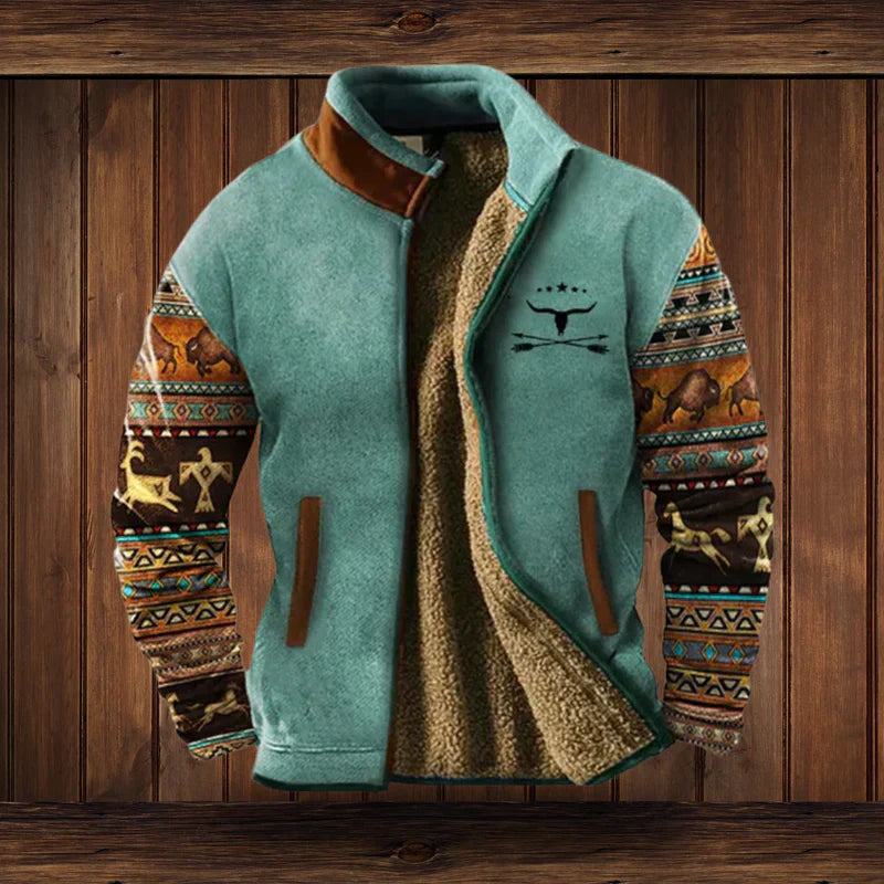Bastien Veste Homme Style Western – Veste Doublée Polaire avec Motifs Ethniques et Chaleur Hivernale