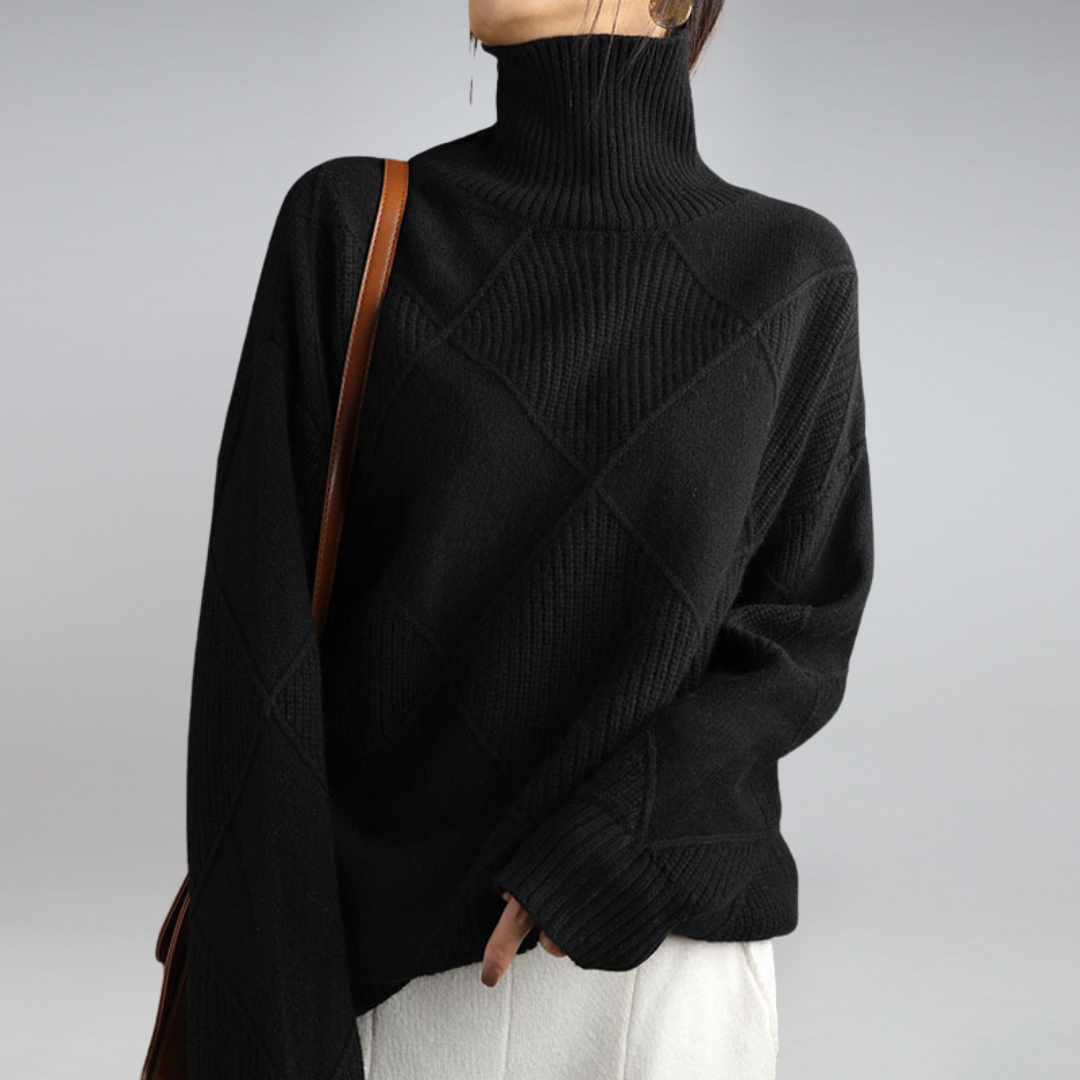 Laura Pull Femme en Cachemire – Col Roulé Élégant, Maille Douce & Style Intemporel