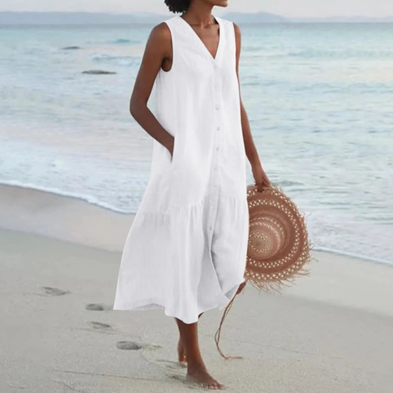 Lauren Robe d'Été Femme – Robe Élégante à Col en V avec Coupe Fluide et Style Intemporel