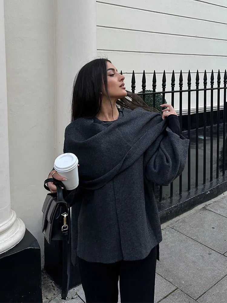 Poncho Colette para mujer de lana – Poncho asimétrico elegante con calidez acogedora