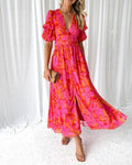 Zoe Robe Femme – Robe Élégante à Encolure en V avec Manches Bouffantes et Coupe Fluide