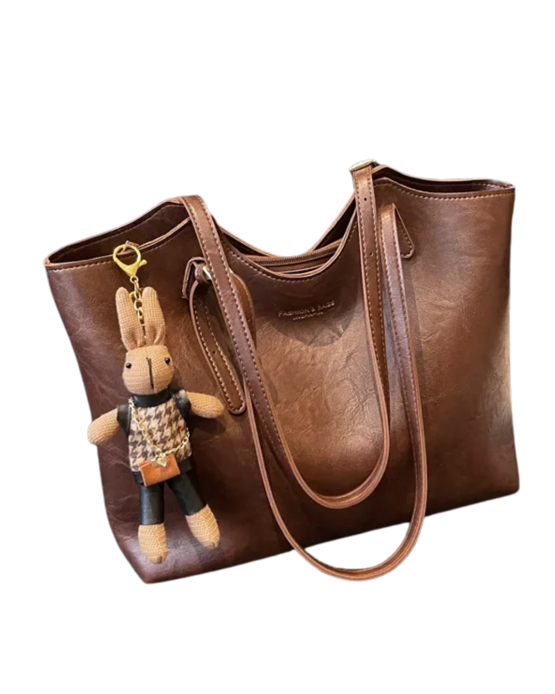 Valérie Sac Cabas Femme Vintage – Grand Sac en Cuir Végan avec Pendentif Amovible