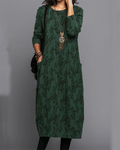 Pauline Robe Longue Femme – Robe Polaire à Manches Longues avec Poches & Imprimé Floral Élégant