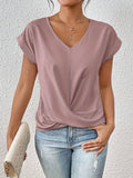 Nina Top Femme – Haut Col V avec Nœud Élégant, Drapé Fluide & Coupe Féminine