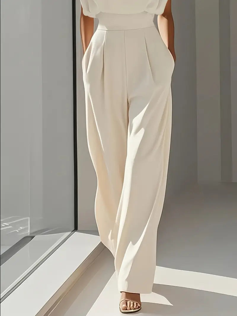 Camille Combinaison Femme – Jumpsuit Taille Haute à Jambes Droites en Tissu Léger Élégant