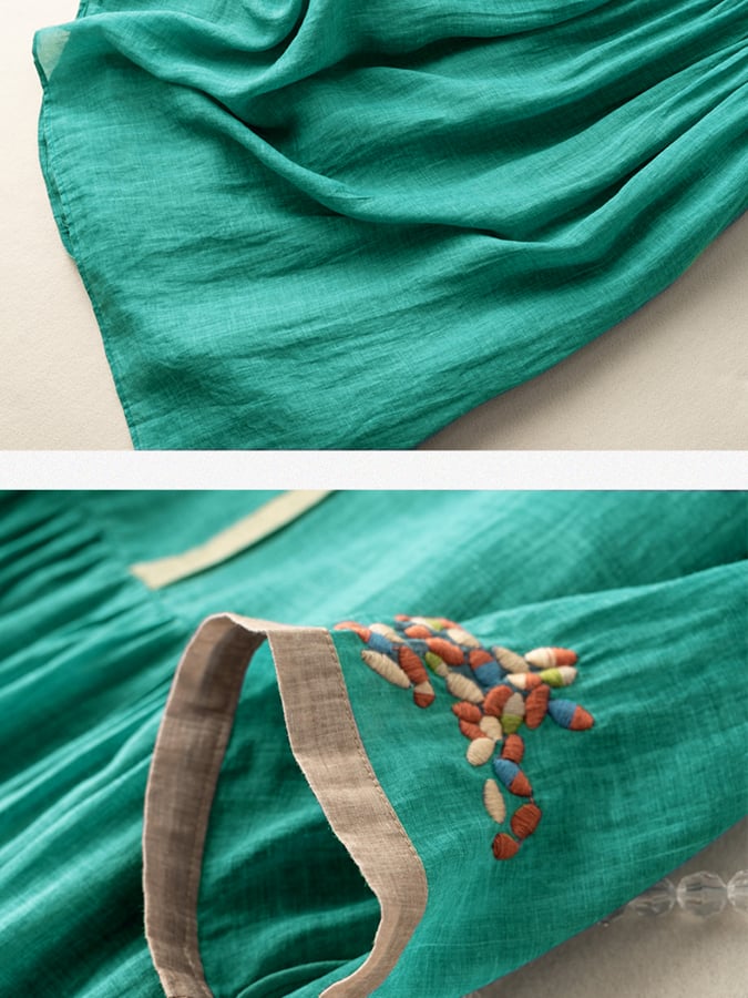Women's Cotton and Linen Celeste Dress – Embroidered Bohemian Dress with Loose Fit and Natural Elegance