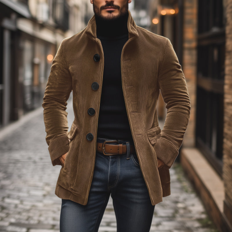 Nathan Manteau Homme en Velours Côtelé – Manteau Élégant Coupe Slim avec Col Montant