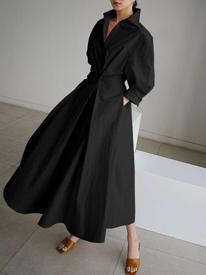 Zoé Robe Midi Femme – Robe Boutonnée Élégante à Coupe Fluide & Tissu Léger Intemporel