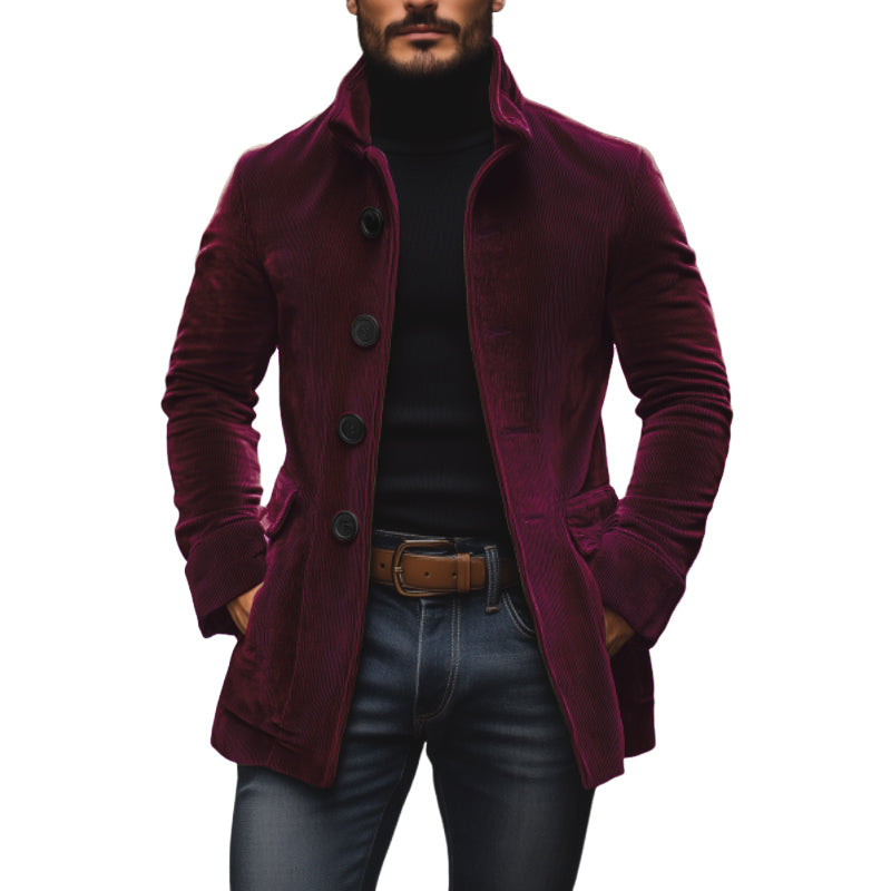 Nathan Manteau Homme en Velours Côtelé – Manteau Élégant Coupe Slim avec Col Montant