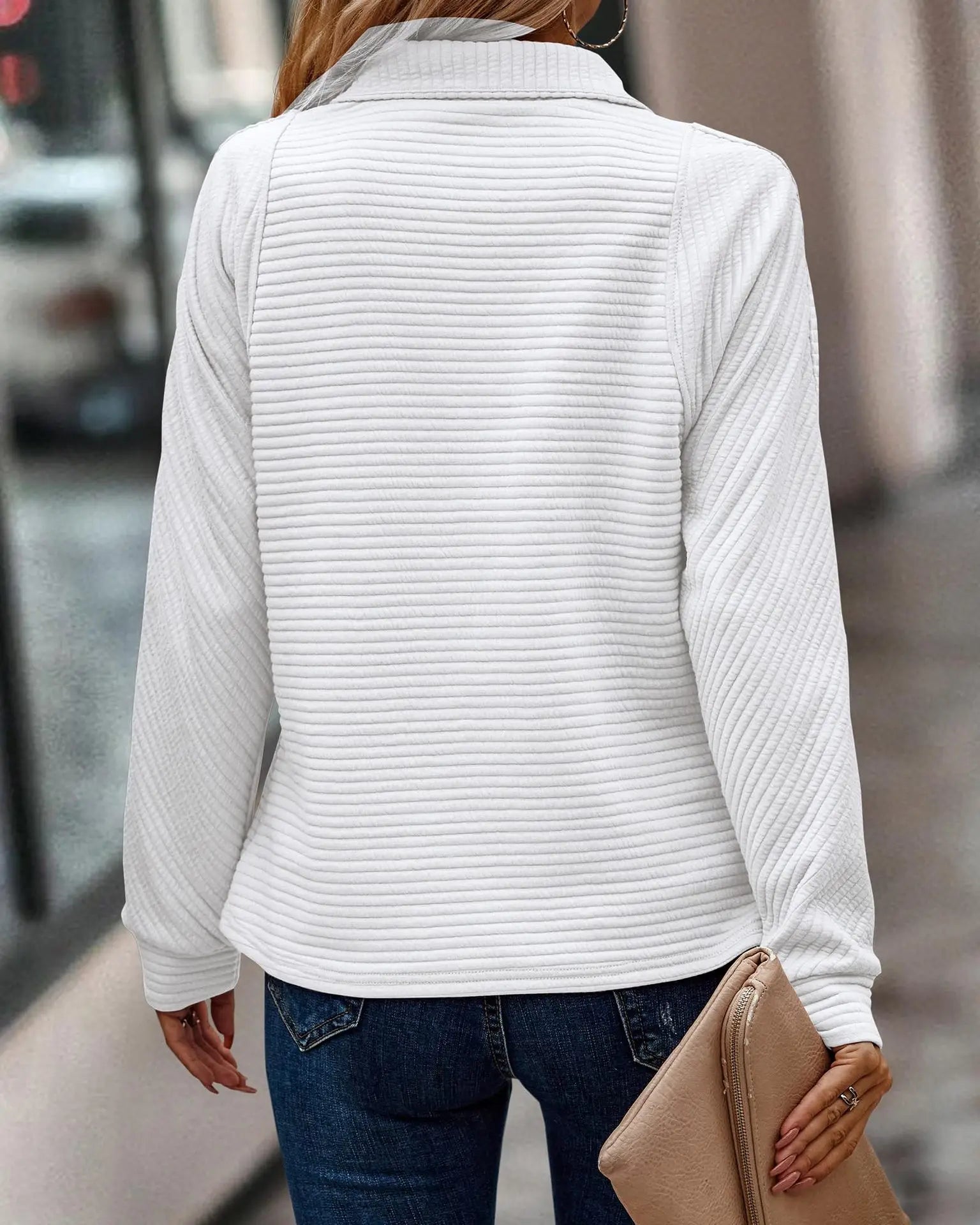 Ysandre Pull Femme en Maille Côtelée – Pull Léger avec Col Zippé Élégant et Coupe Confortable