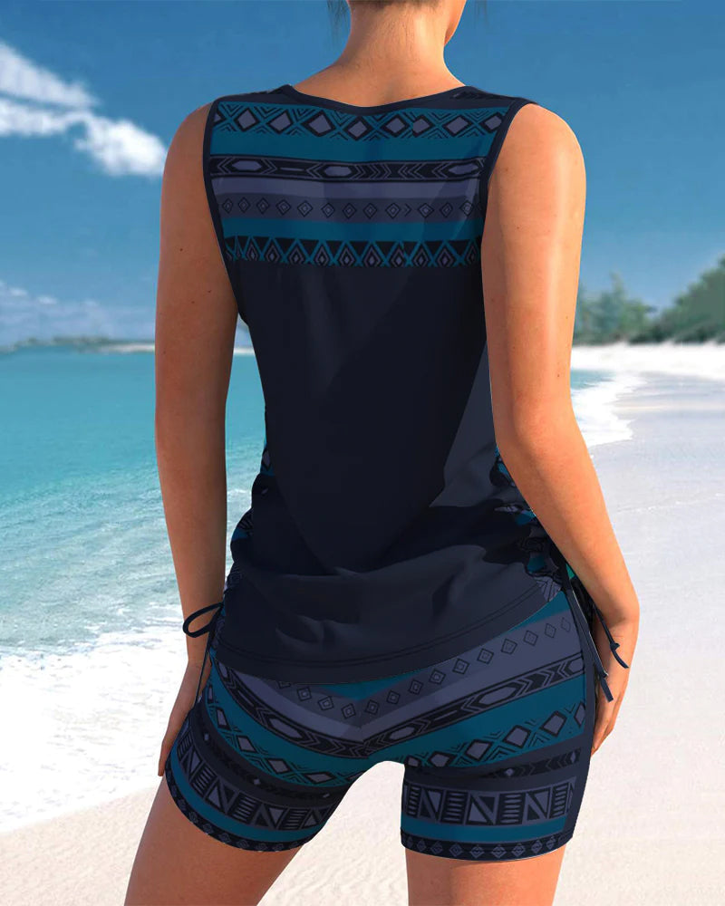 Abigail Tankini Femme – Ensemble Tankini à Motif Géométrique avec Short et Coupe Confortable