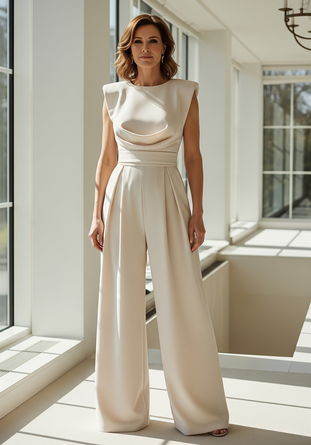 Camille Combinaison Femme – Jumpsuit Taille Haute à Jambes Droites en Tissu Léger Élégant