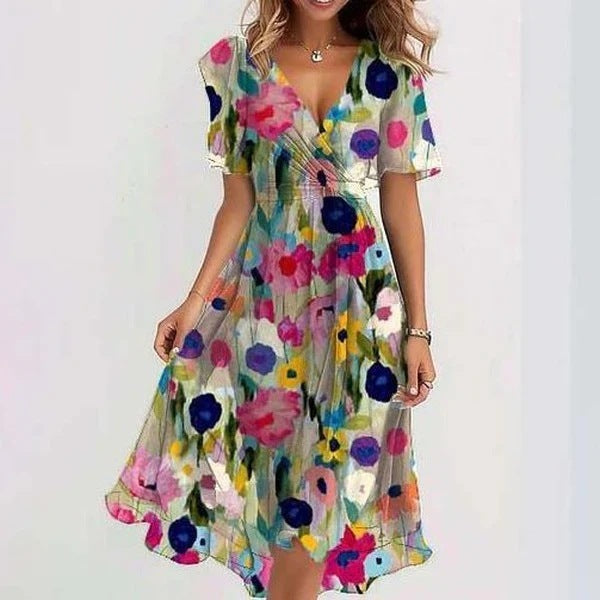 Melissa Robe Midi Femme – Coupe Flatteuse avec Imprimé Floral Vibrant & Confort Respirant