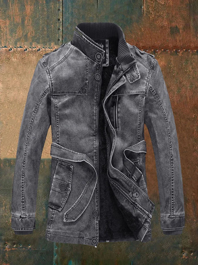 Damien Veste Homme en Cuir Vintage – Blouson Rétro avec Doublure Chaude & Fermeture Zippée