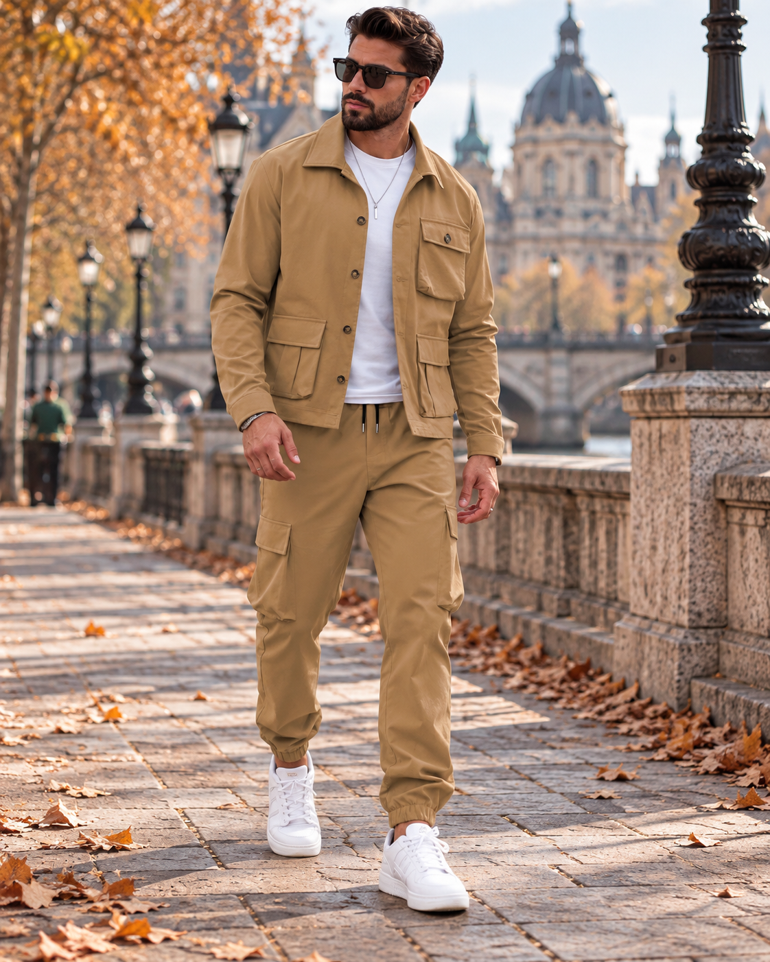 Enzo Ensemble Cargo Homme Deux Pièces – Blouson et Pantalon Décontractés Multi-Poches