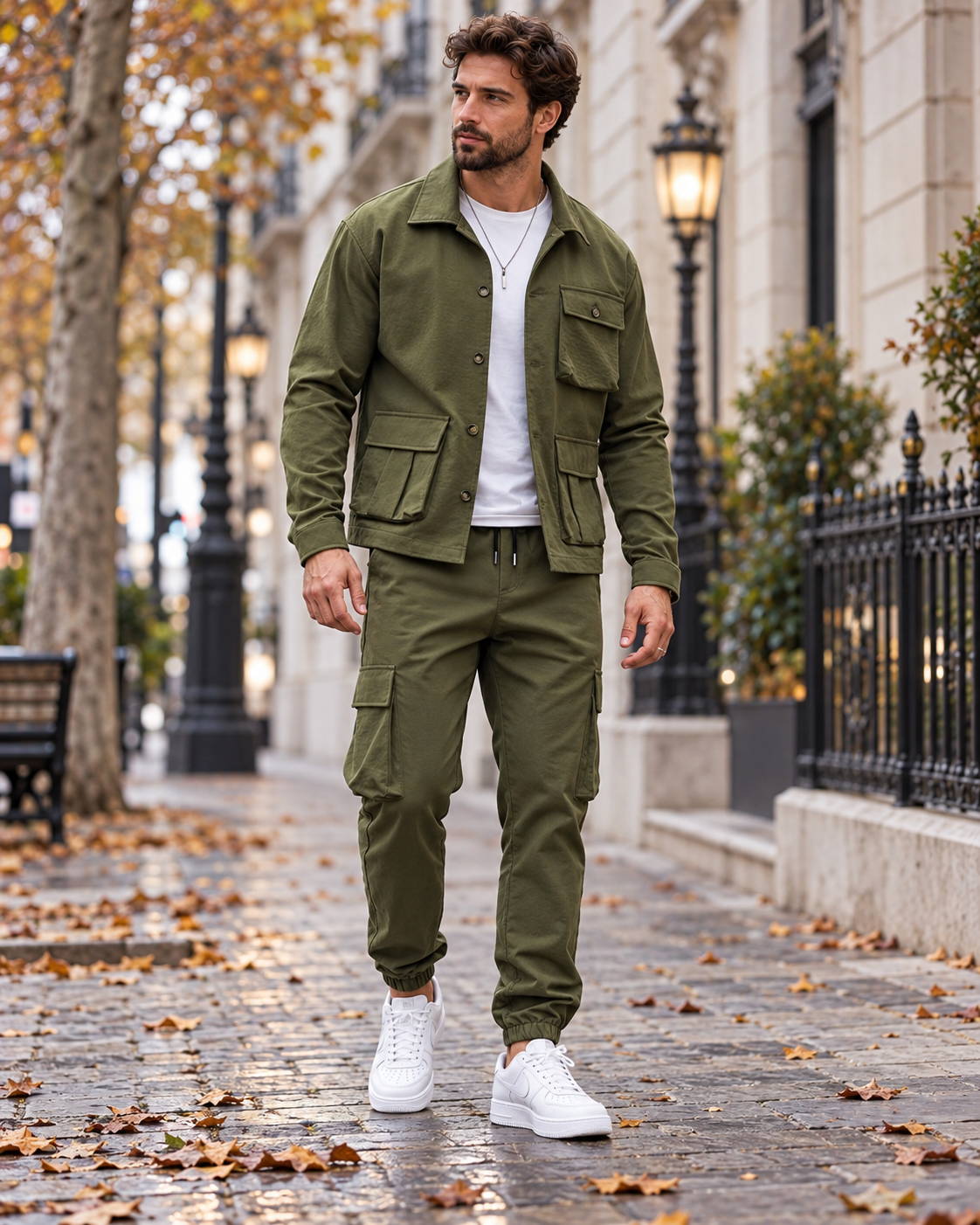 Enzo Ensemble Cargo Homme Deux Pièces – Blouson et Pantalon Décontractés Multi-Poches