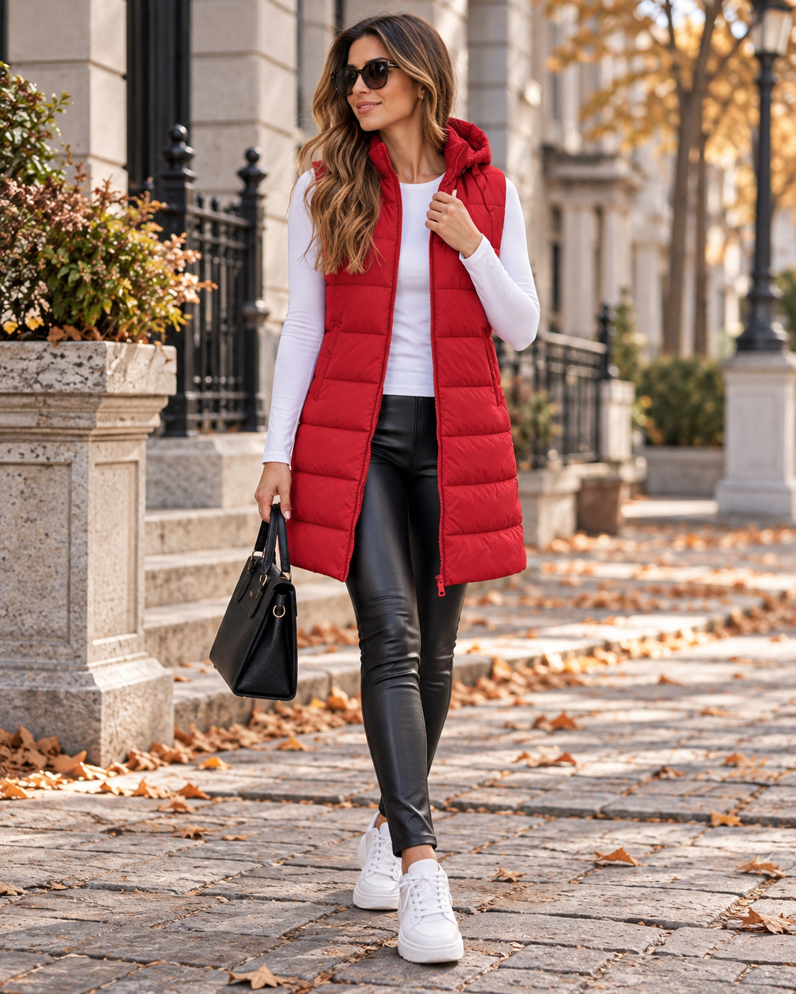 Pauline Gilet Matelassé Long Femme – Capuche, Fermeture Zip et Fentes Latérales Côtés