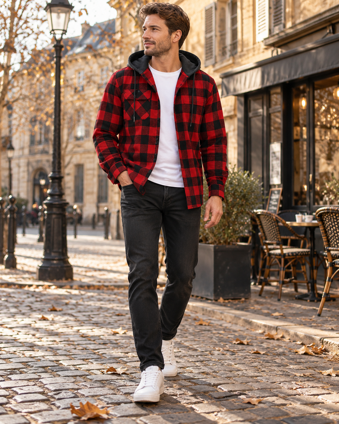 Darius Chemise en Flanelle à Carreaux avec Capuche Homme – Coton Brossé à Carreaux Buffalo, Surchemise Boutonnée à Manches Longues
