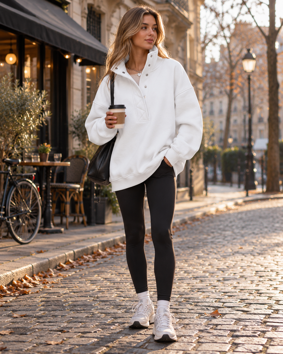 Brietta Pull Sweat Femme Oversize Henley – Manches Longues avec Col à Boutons-Pression