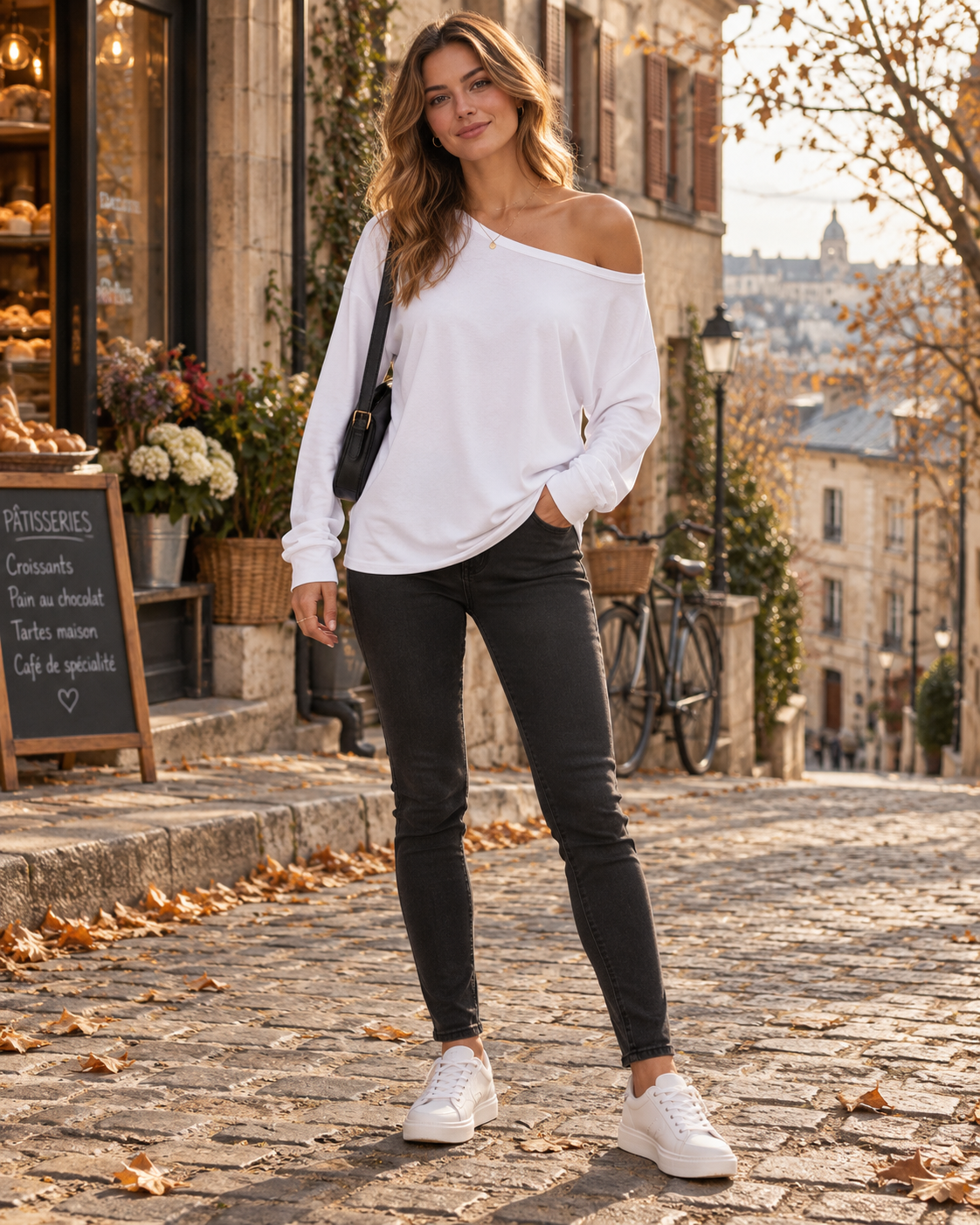 Kaia Chemise Femme Oversize Épaules Dénudées – Haut Asymétrique Casual Manches Longues