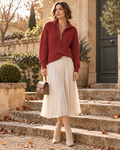 Alyssa Pull Torsadé à Col Zippé Quart – Modèle Relax à Manches Longues