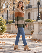 Gianna Tunique Femme Henley à Col V – Manches Longues, Plis et Color Block