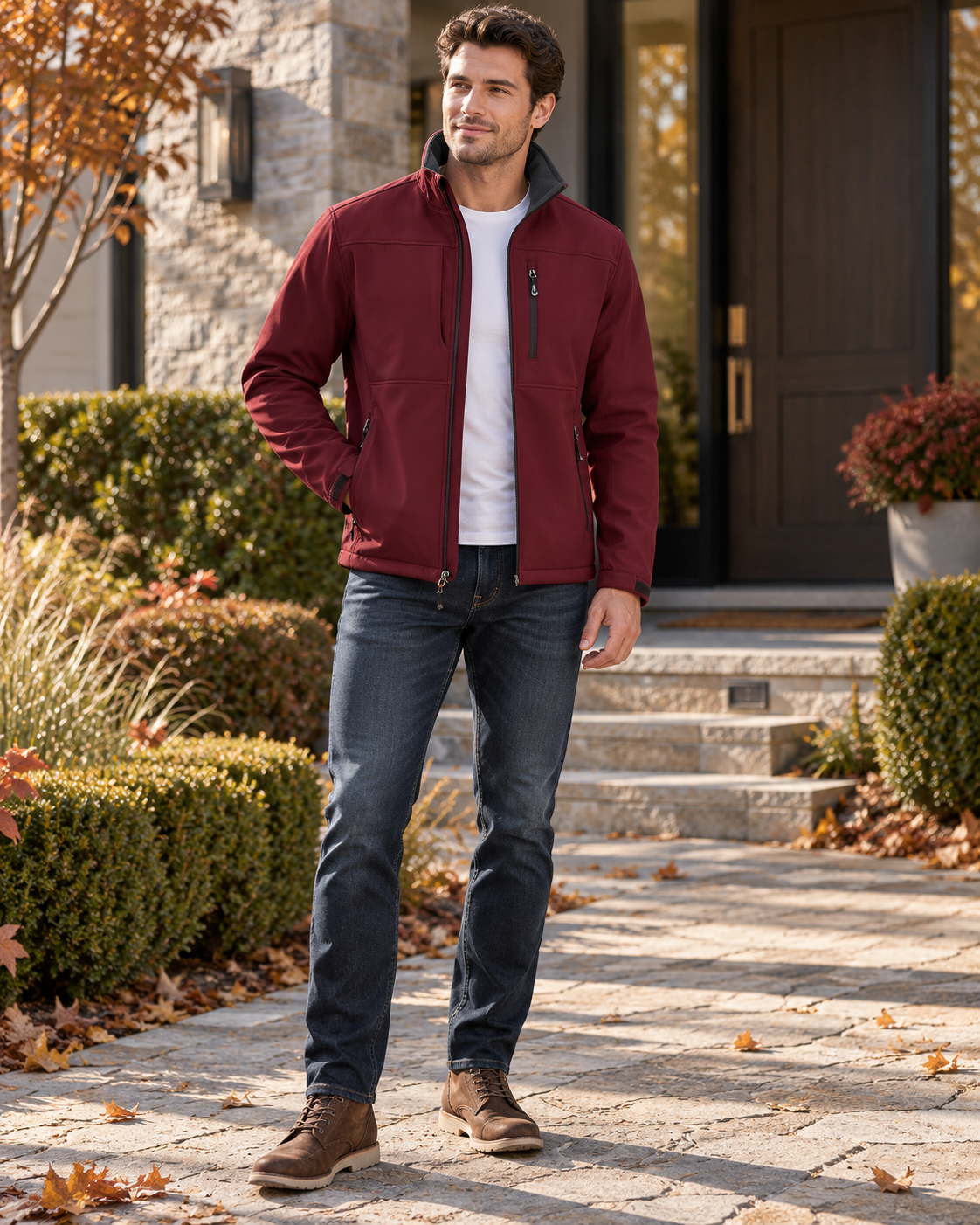 Elias Veste Softshell Légère Homme – Coupe-Vent Outdoor à Trois Couches, Couche Imperméable Doublée Polaire