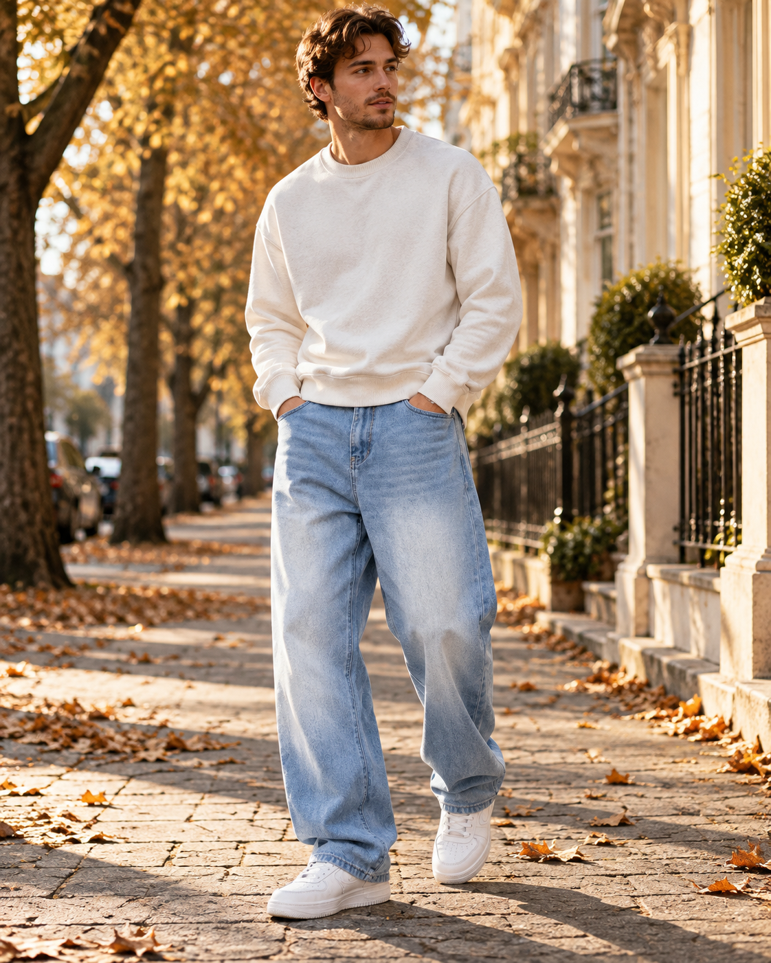 Nikolai Jean Baggy à Jambes Larges Homme – Denim Extensible 340 GSM, Coupe Streetwear Décontractée