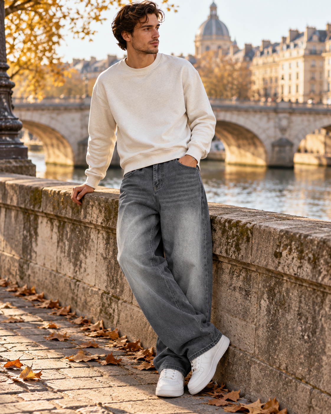 Nikolai Jean Baggy à Jambes Larges Homme – Denim Extensible 340 GSM, Coupe Streetwear Décontractée