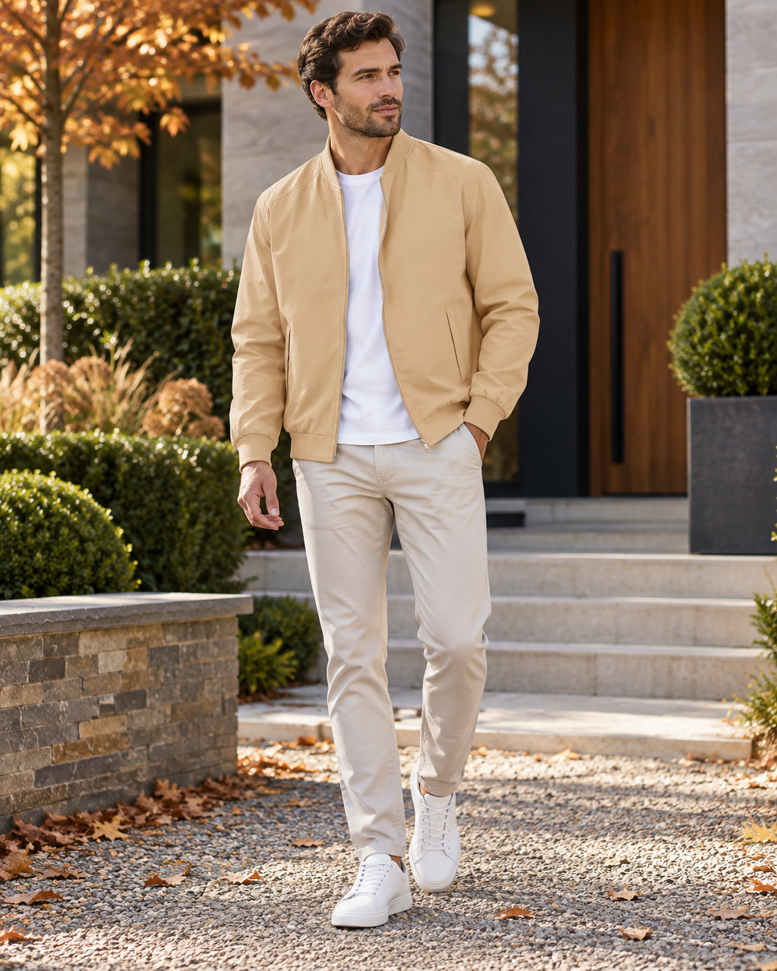 Cassian Blouson Bomber Léger Homme – Finitions Côtelées Classiques avec Poches, Coupe-Vent Zippé sur Toute la Longueur