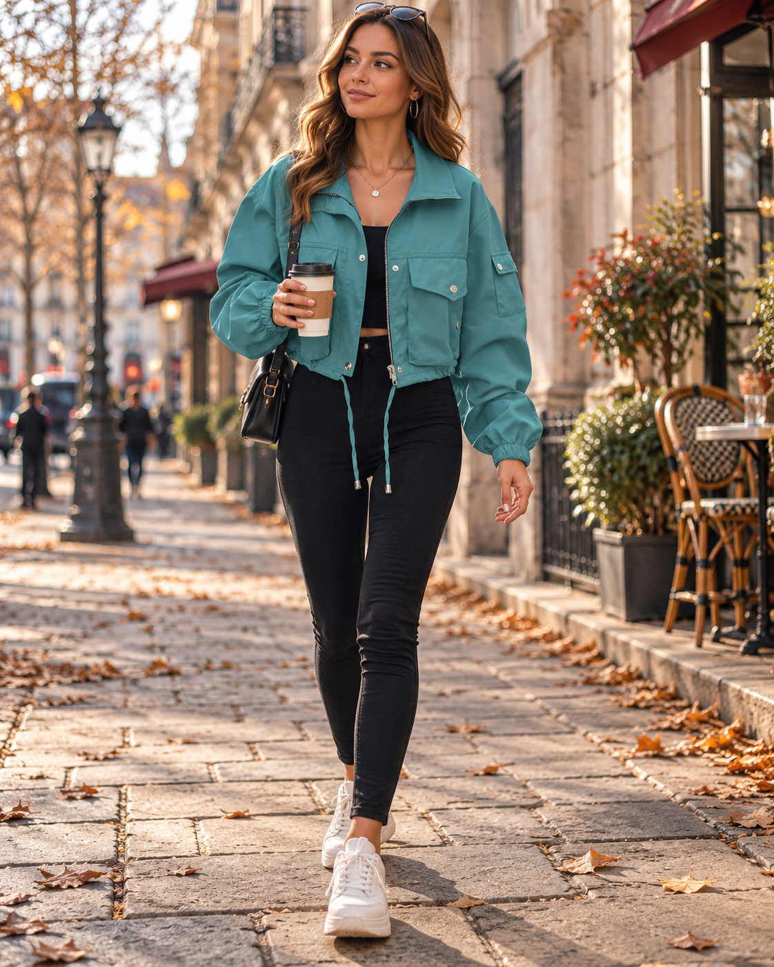 Bianca Veste Cargo Femme Légère et Courte à Zip avec Poches Fonctionnelles