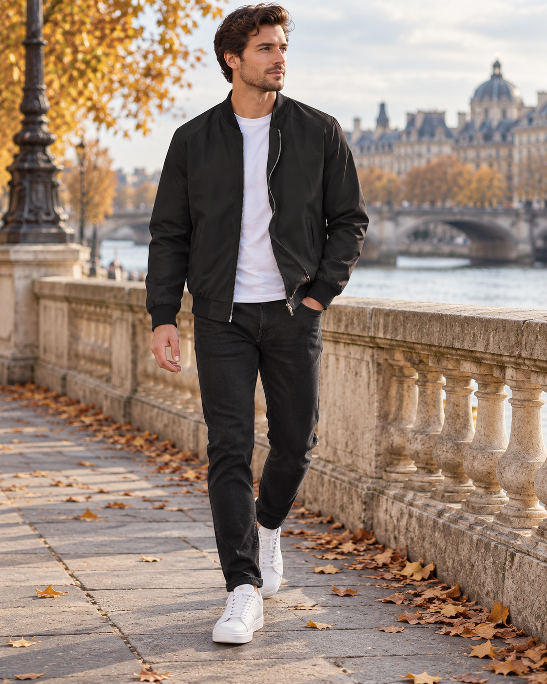 Cassian Blouson Bomber Léger Homme – Finitions Côtelées Classiques avec Poches, Coupe-Vent Zippé sur Toute la Longueur