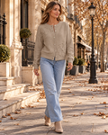 Isabel Cardigan Femme Fleuri en Maille - Boutons Devant, Col Rond et Manches Longues