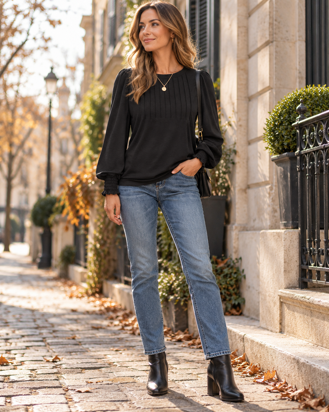 Paloma Blouse Plissée à Manches Longues Femme – Style Chic Décontracté pour le Bureau, Encolure Ronde et Coupe Décontractée