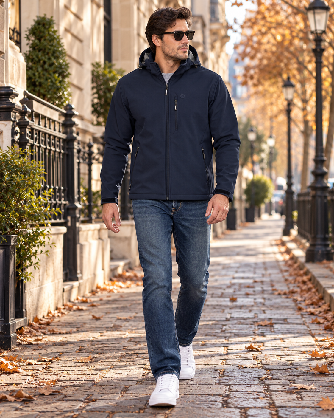 Uriel Veste softshell homme déperlante à capuche, doublée polaire avec cinq poches