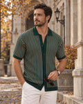 Mateo Polo Homme en Maille Rayée – Manches Courtes, Boutonné, Style Été