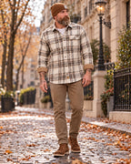 Santino Chemise à carreaux homme en flanelle de coton avec détails en velours au col