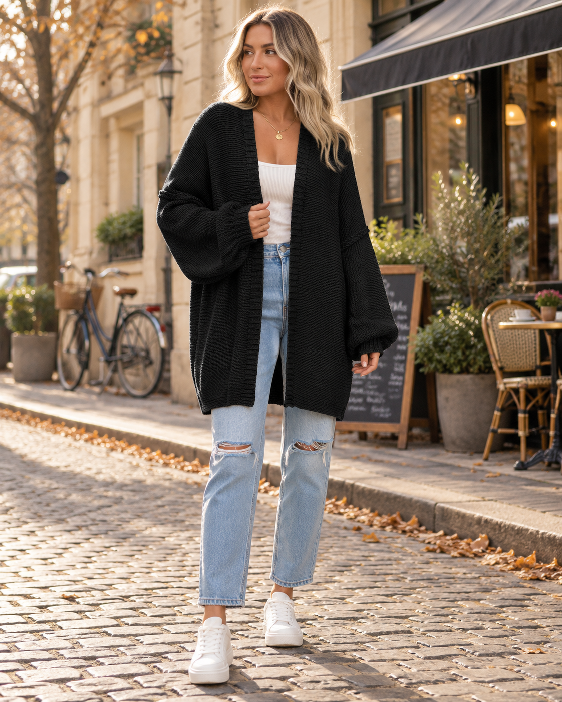 1. Dahlia Pull Femme Décontracté à Manches Longues – Cardigan Oversize en Maille Ouvert Devant
