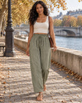 Sienna Pantalon Rayé Femme à Jambes Larges – Taille Coulissante, Coupe Ample