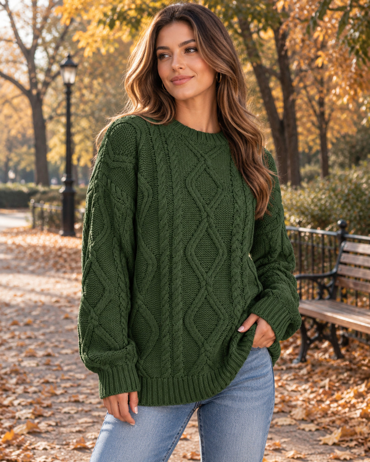 Freya Pull Oversize Femme en Maille Torsadée – Col Rond, Manches Longues