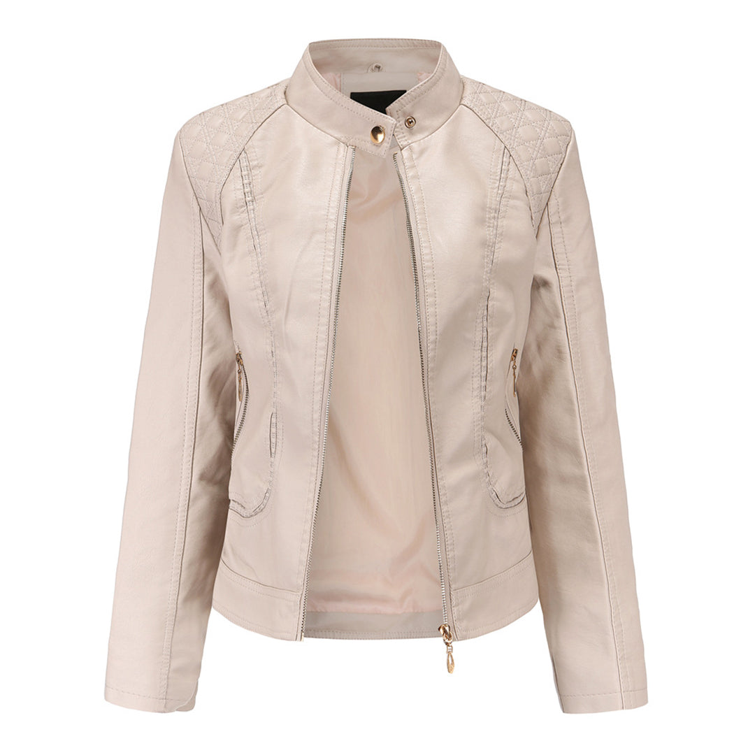 Avery Veste Femme en Cuir – Veste Élégante à Col Montant avec Fermeture Éclair & Style Intemporel