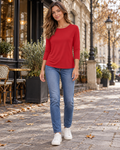 Jessa Haut tunique pour femme à col rond, manches trois-quarts et tissu doux extensible
