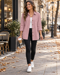 Danica Surchemise Femme Gaufrée – Manches Longues, Boutonnage Complet et Poche Poitrine