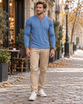 Franco Henley homme léger à manches longues avec boutons au col et coutures contrastées