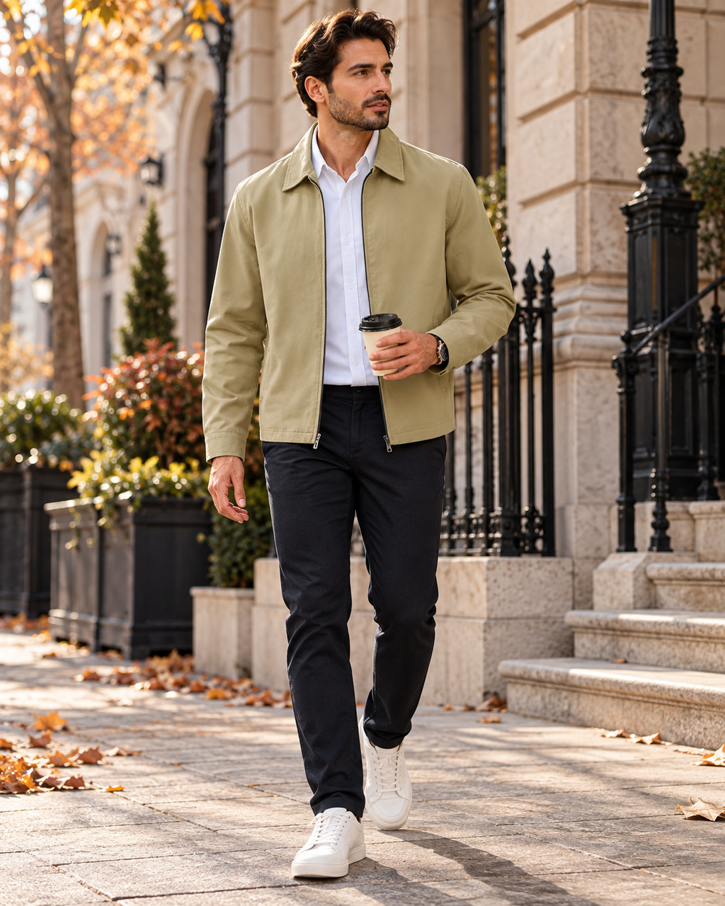 Alonzo Veste Homme de Travail – Coton Mélangé, Zip Frontal, Col Rabattu et Trois Poches