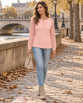 Zenaida Top Femme Henley – Manches Dentelle, Patte Boutonnée et Tissu Souple Extensible
